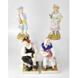 A pair of late 19th century Staffordshire figures, lady pouring beer, man polishing shoes,