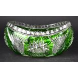 A Bohemian glass oval emerald overlay bowl, 14 x 27cm.