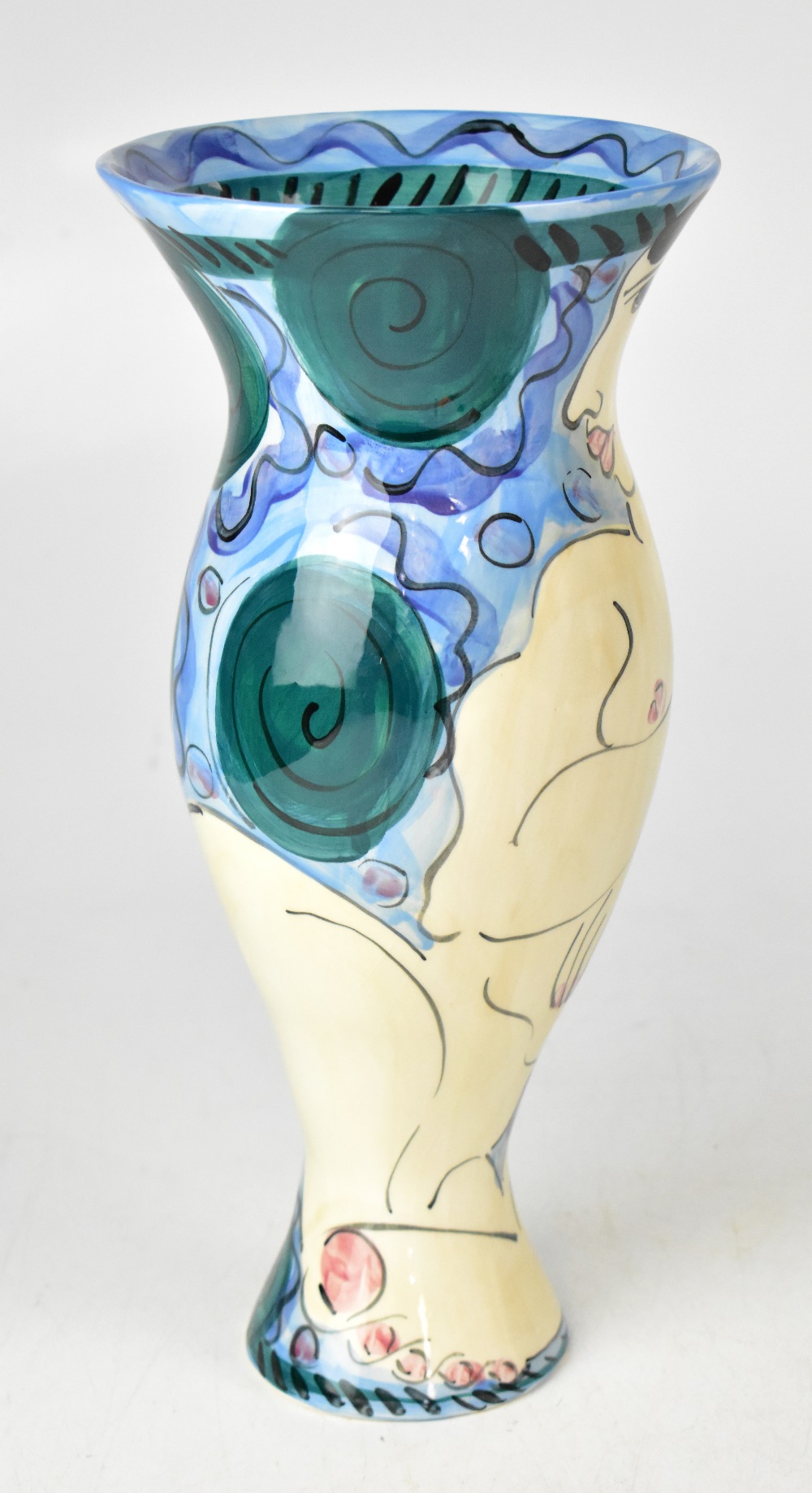 KAREN ATHERLEY; a hand painted baluster vase with narrow base and flared neck, - Image 4 of 5