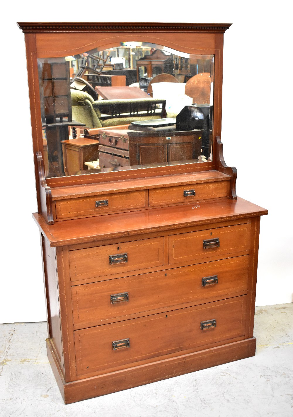 An Edwardian mirror back rouge marble top wash stand with string inlay, - Bild 2 aus 15