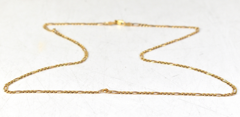 A 9ct gold flat figaro link chain, length approx 60cm, approx 8.2g. - Image 2 of 3