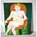 S LECIENE (21st century); oil on canvas, seated nude in green, signed and dated verso, 103 x 80cm.
