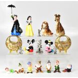 WALT DISNEY; porcelain figures to include 'Snow White and the Seven Dwarfs', height approx 15cm,