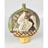 A contemporary Italian-style moon flask with Picasso inspired image of a twisted nude female,