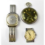 A Cyma military open faced chrome backed pocket watch,