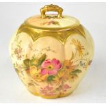 ROYAL WORCESTER; a blush ivory floral decorated globular jar and cover,