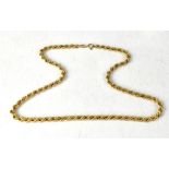 A 9ct gold rope twist necklace with hoop fastener, length 41cm, approx 6.3g.