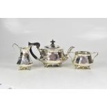 An Edwardian three-piece hallmarked silver tea service comprising teapot, 14 x 26cm, sucrier 8.