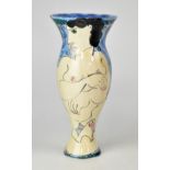 KAREN ATHERLEY; a hand painted baluster vase with narrow base and flared neck,