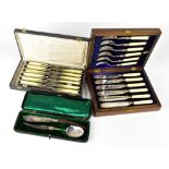 Three cased sets of vintage flatware, in