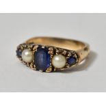 A 9ct gold sapphire and pearl ring, with