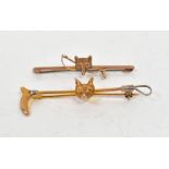 Two vintage 9ct gold stock or tie pins,