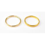 Two 22ct yellow gold wedding bands, both