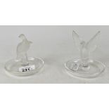 LALIQUE; a pair of pin dishes with centr