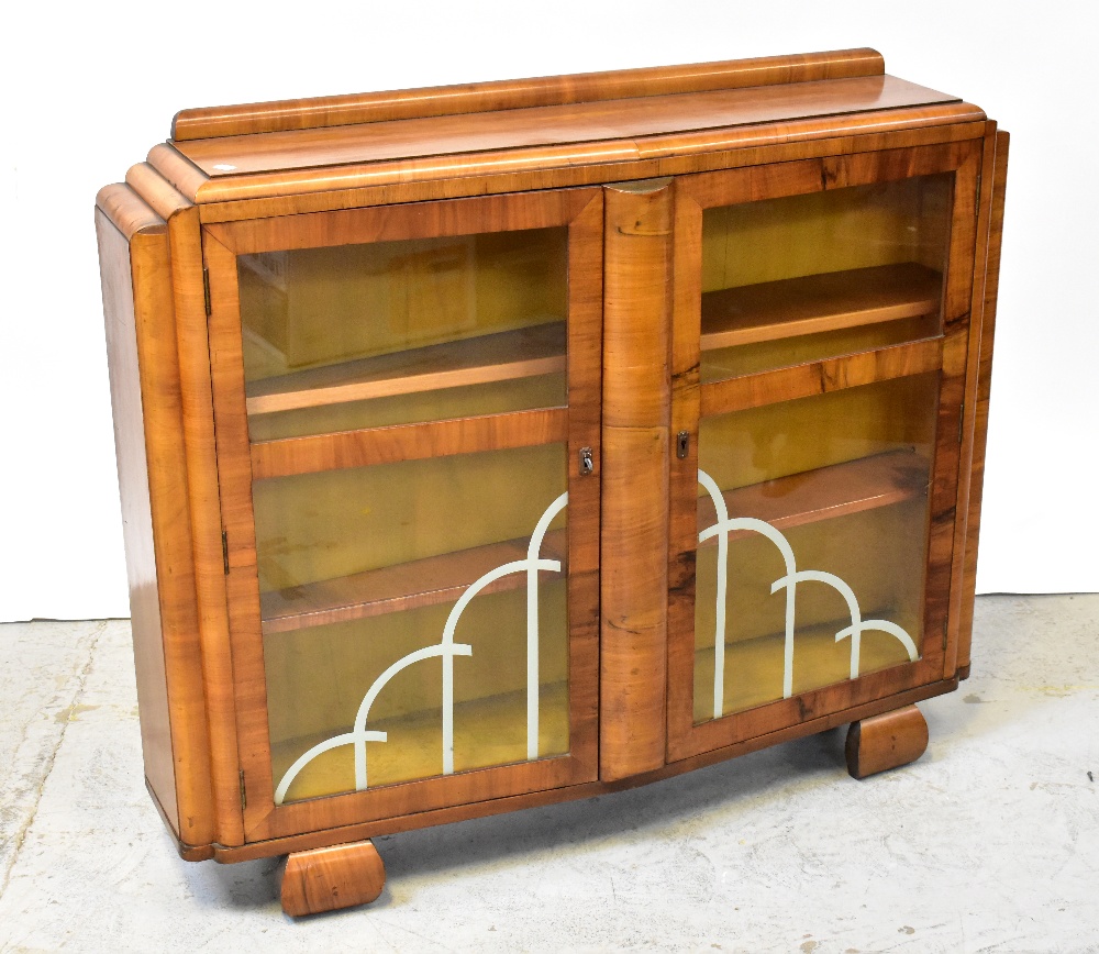 An Art Deco style walnut display cabinet