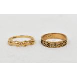 Two 9ct gold rings, one with a Celtic ba