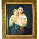 UNATTRIBUTED; contemporary acrylic on canvas, depicting a Madonna and child, 60 x 50cm, framed.