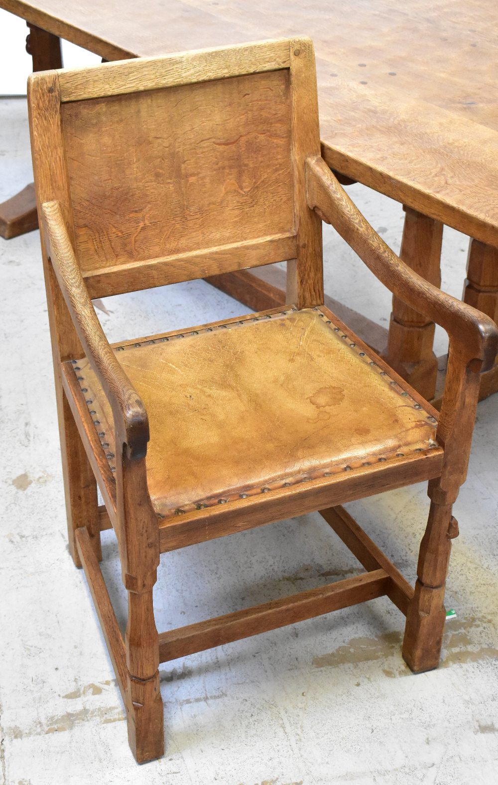 ROBERT 'MOUSEMAN' THOMPSON (1876-1955); an oak dining suite comprising hand adzed refectory table, - Bild 5 aus 13