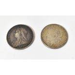 Two silver coins comprising a Victorian