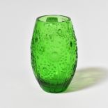 LALIQUE; a contemporary forest green ground glass vase with dandelion decoration,