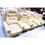 A contemporary Queen Anne style cream leather button back five-piece suite,