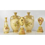 ROYAL WORCESTER; a pair of late 19th century 1200 shape blush ivory twin-handled vases, height 23cm,