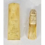 WITHDRAWN Two 19th century carved and decorated bone items comprising a small Chinese scoop with