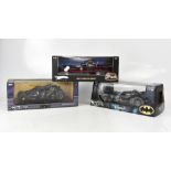 HOTWHEELS; three scale 1:18 boxed Batmobile models to include a 1966 TV series example (3).