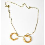 A pair of 9ct gold textured hoop earrings together with a 9ct gold thin figaro link necklace,