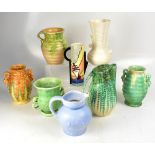 Eight items of modern and vintage Art Deco pottery, mostly with drip glaze, to include Crown Devon,