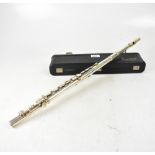 GEMEIAHARDT; a cased white metal flute.
