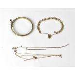 A small mixed lot of jewellery comprising a gold plated hallmarked silver hinged bangle,