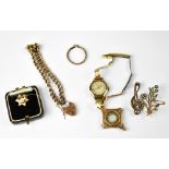Various items of gold and yellow metal jewellery to include a ladies' vintage Record wristwatch,