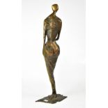 ATTRIBUTED TO SEAN RICE (1931-1997); a bronze figure of female form to stylised naturalistic plinth,