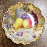 FRANK ROBERTS FOR ROYAL WORCESTER; a hand painted cabinet plate depicting pears and grapes,