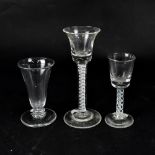 Three items of early 19th century glassware comprising a cordial glass with flared bowl,