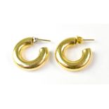 A pair of 9ct yellow gold hoop earrings, approx 5.4g.