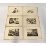 Approximately seventy 19th century drypoint etchings, mostly of farm animals, hunting scenes, dogs,