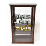 A pine mahogany stained glazed display cabinet with 'Pear's Soap' logo, with three interior shelves,