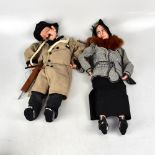 Two circa 1950s marionette puppets in the form of male and female characters, height 54cm (2).