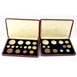 ROYAL MINT; two cased 1937 specimen coin sets, one set complete,