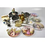 A box of various ceramics and miscellanea to include Royal Worcester plates by Fay Whittaker from