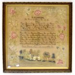 An early Victorian needlework sampler for the family line of Thomas and Deborah Orr,
