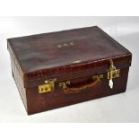 A Victorian crocodile moire silk lined fitted vanity case,