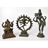 Three bronze figures of Ganesh, Shiva and one further figure, height of tallest 22cm (3).