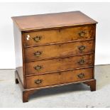 A Georgian crossbanded walnut chest of four drawers, raised on bracket feet, 78 x 80 x 48cm.