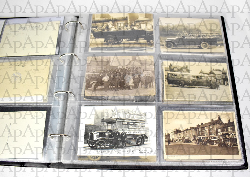 POSTCARD ALBUM; an album of vintage postcards and photographic images, mostly transport, trams, - Image 4 of 6