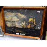A maritime print depicting two captured Danish ships entering Portsmouth Harbour, 33 x 42cm,