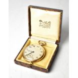 A 9ct gold slim pocket watch, the silvered dial set with Arabic numerals and secondary dial,