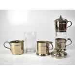 A pair of silver plated and glass one-cup coffee percolators,